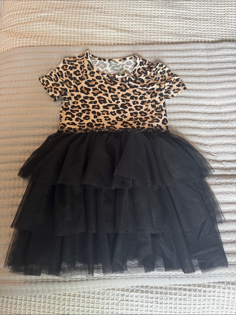 NWT Posh Peanut Black Tulle Leopard Print Twirl Dress - Sz 7-8Y